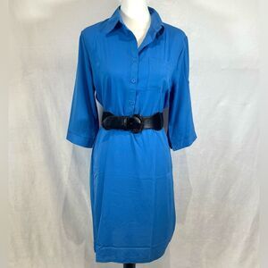 Coeur De Vague blue belted midi shirt dress with pockets size large NWT